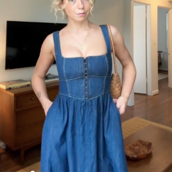 Reformation Tagliatelle Denim Midi Dress NWT - Picture 1 of 16